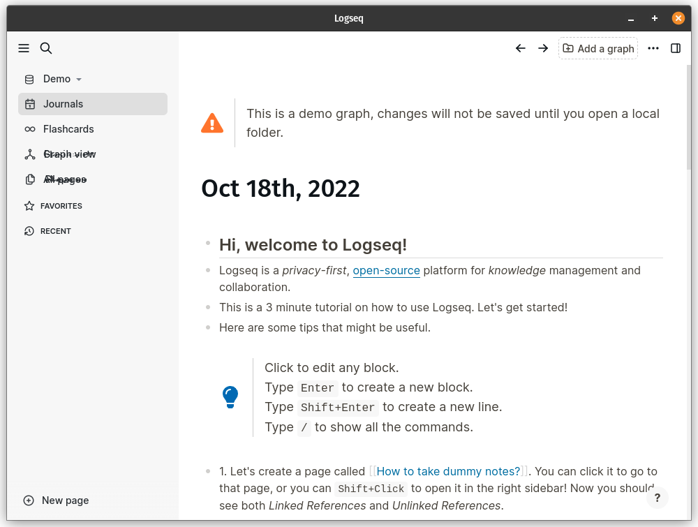 A screenshot of Logseq