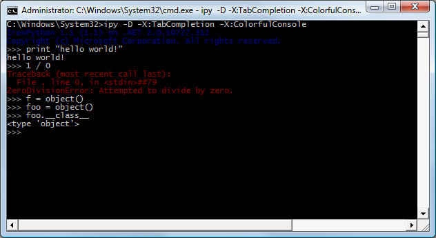 IronPython console screenshot